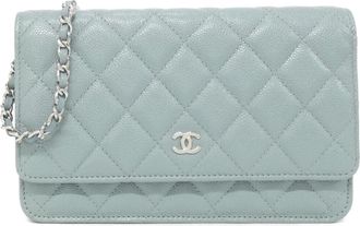 Chanel Light Blue Green Leather Chain/Shoulder Wallet (Pre-Owned)