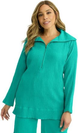 Jessica London Gauze Half-Zip Tunic in Aqua Sea at Nordstrom, Size 18