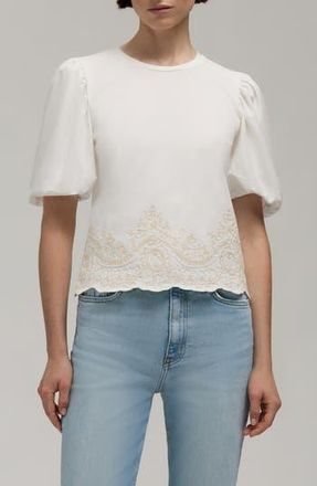 Hunter Embroidered Puff Sleeve Top in Snow-White at Nordstrom Rack, Size X-Small