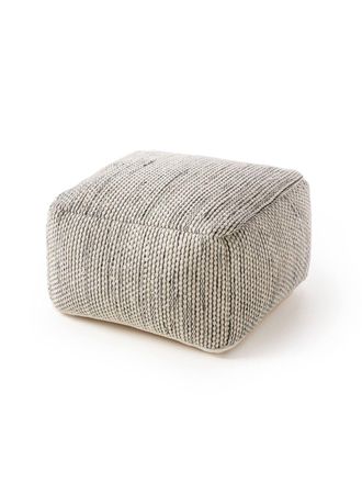 benuta Puf de lana hecho a mano beige/negro 55x55x30