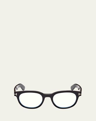 Tom Ford Mens Acetate Blue Light-Blocking Round Glasses