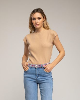 Tantra Mouwloze effen gebreide top met een ronde hals