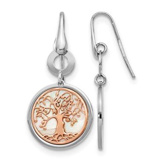 Diamond2Deal Sterling Silver & Rose-tone Tree of Life Drop Dangle Earrings