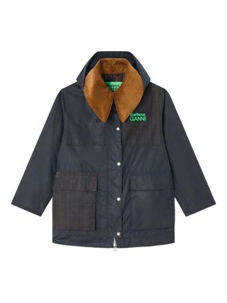 Ganni x Barbour corduroy-collar coat - Blue