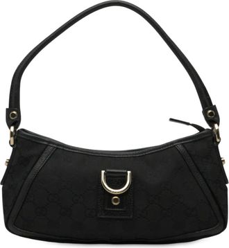 Gucci Borsa a mano Abbey in tela GG con anello a D 2000-2015 - Nero