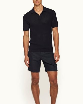 Orlebar Brown Norwich Lino Tailored Fit Smart Italian Linen Shorts in Night Iris at Nordstrom, Size 28