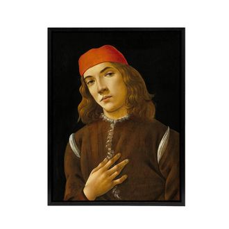Artery8 Portrait of a Youth Botticelli Vintage Black Framed Canvas Wall Art | Size: W24 x H32