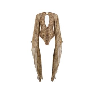 Roberto Cavalli Long-sleeve Open-back Swimsuit