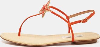 Aquazzura Orange Suede Star Embellished Slingback Sandals