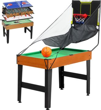 OEM Mesa Multijuegos 5 En 1 Con Futbolines Para Ni&ntilde;os Billar Ping-pong Hockey Y Baloncesto 134x108x144 Cm Natural Y Negro