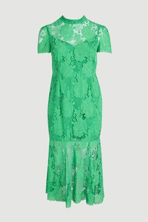 Karen Millen Womens Plus Size Lace High Neck Woven Midi Dress - Light Green - Size 20 UK