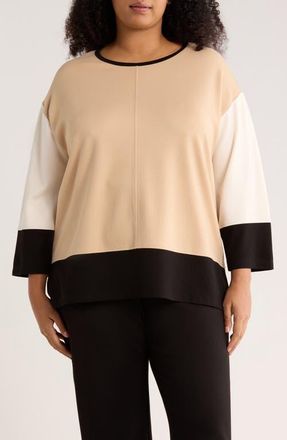Jones New York Color Block Knit Top in Caf Au Lait Multi at Nordstrom, Size 1X