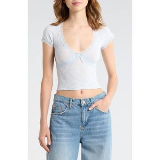 BDG Bella Lace Trim Crop T-Shirt in Pale Blue at Nordstrom, Size X-Small