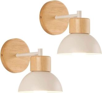 OEM Lot De 2 Applique Murale Industrielle Luminaire E27 Lampe Murale En M&eacute;tal Bois Int&eacute;rieure Pour Chambre Salon Couloir Blanc