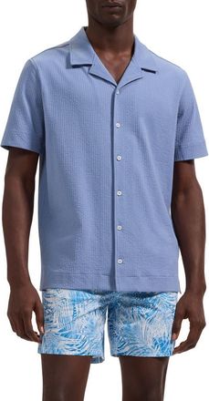 Bugatchi Seersucker Camp Shirt in Air Blue at Nordstrom, Size X-Large