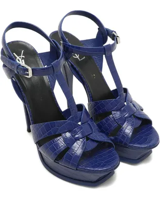 Saint Laurent Tribute embossed-leather platform sandals - Blue
