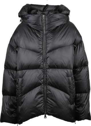 Add Hooded Black Down Jacket with Distinctive Logo Detail