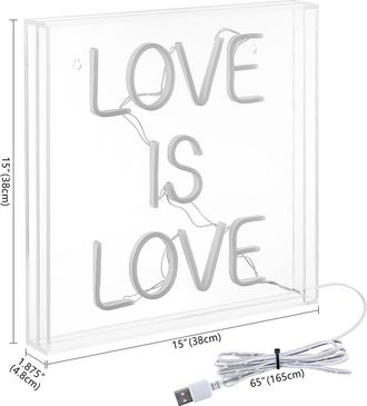 Jonathan Y Designs Love Square Contemporary Glam Acrylic Box USB Operated LED Neon Light in Yellow/white/pink at Nordstrom