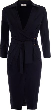 Elisabetta Franchi Wrap Design Black Cotton Dress with Origami Pleats