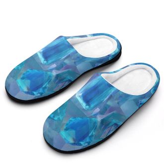 Generic Blue Gemstones Shiny Pattern Slippers Men Winter Warm Cotton Anti-Slip Indoor Slip-Ons House Shoes