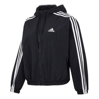 adidas (WMNS) adidas Essentials 3-Stripes Woven Windbreaker Asia Sizing Black White HT3399
