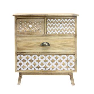 Mobili Rebecca Rebecca Mobili Armario Cajonera De 4 Cajones En Madera Clara Shabby Boho Para La Entrada, Cocina