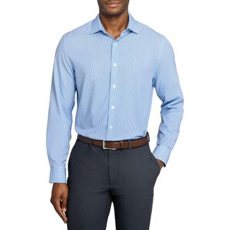 W.R.K Slim Fit Tile Print Performance Dress Shirt in White/Blue at Nordstrom, Size 16.5 - R