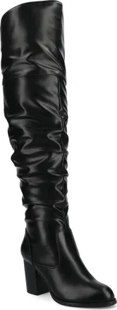 Journee Collection JOURNEE Kaison Ruched Tall Boot in Black Pu at Nordstrom Rack, Size 9.5 Regular Calf