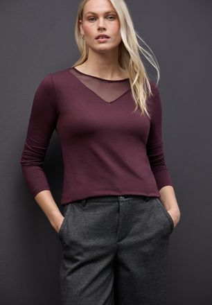 Street One Langarmshirt STREET ONE, Damen, Gr. 36, jazz berry, Jersey, Obermaterial: 95% Baumwolle, 5% Elasthan, unifarben, normal, Rundhals, gerader Abschluss, 