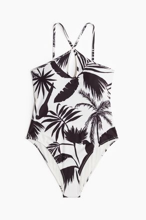 H&M Badeanzug mit Cut-outs und wattierten Cups - Wei&szlig;/Schwarz Gemustert