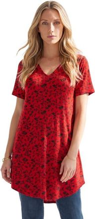 Roaman's Plus Size Ultra Drape V Neck Swing Tunic Top in Red Ditsy Vines at Nordstrom, Size 12