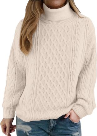 Generic Polo Neck Jumpers for Women UK Winter Warm Cable Knit Roll Neck Jumpers Turtleneck Knitted Jumper Holiday Pullover Sweaters Comfy Soft Crochet Sweater