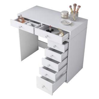 Dmora Toallero Rivello, Tocador Con Espejo Incluido, 7 Cajones, Estructura Transparente, 90x45x82h Cm Blanco