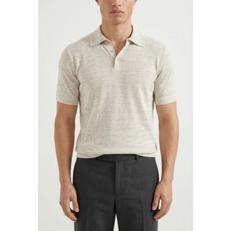 Brunello Cucinelli Light Beige Linen Blend Polo, Brand Size 58 (US Size 48)