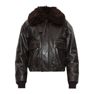 Christophe Lemaire Giacca Bomber in Pelle con Collo Staccabile - - Jackets - Donna - Marrone - S