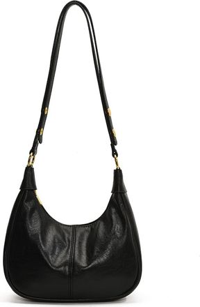 Generic Shoulder Bag for Women Adjustable Strap Hobo Bag PU Leather with Zipper Crossbody Bag Solid Handbag for Work Travel (Black)