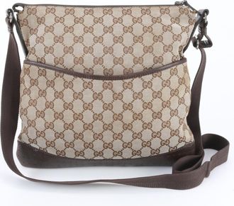 Gucci Gg Canvas Beige Brown Leather Canvas Shoulder Bag Tote Bag (Pre-Owned)