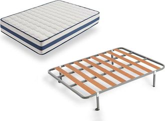 HOGAR 24 Tz40 - Colch&oacute;n Viscoel&aacute;stico + Somier Basic Con Patas, Medida 80x190 Cm, Nucleo Alta Densidad Transpirable, Lado Verano-invierno Con Tejido 3d, Altura