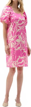 Joseph Ribkoff Stretch Cotton Floral Print Trapeze Dress In Pink