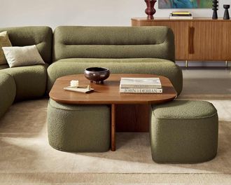 Castlery Hugg Nesting Square Coffee Table, Performance Infinity Boucle Moss Chestnut for Multi Color