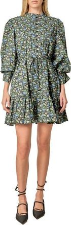 English Factory Mock Neck Cotton Button-Up Minidress in Black Multi at Nordstrom, Size X-Small