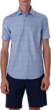 Bugatchi Miles OoohCotton Geo Print Short Sleeve Button-Up Shirt in Pink at Nordstrom, Size Xxx-Large