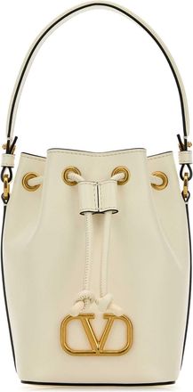 Valentino Garavani Ivory Nappa Leather V Logo Signature Bucket Bag