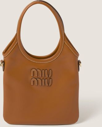 Miu Miu Ivy Leather Handbag, Woman, Cognac