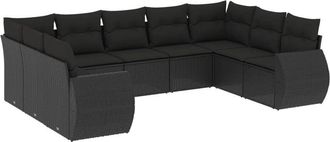vidaXL Set De Sof&aacute;s De Jard&iacute;n 8 Piezas Y Cojines Rat&aacute;n Sint&eacute;tico Negro Vidaxl