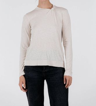 Stateside Supima Slub Long Sleeve Twist-Mock Neck Top In Stone