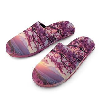 Generic Fuji-Mountain Cherries Sun Mens Flannel Slipper Soft Comfy House Shoes Non Slip Winter Warm Indoor Outdoor Slippers