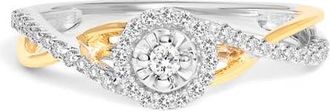 House of Brilliance Silver 1/4 Cttw Diamond Bypass and Halo Promise Ring in Yellow at Nordstrom, Size 12