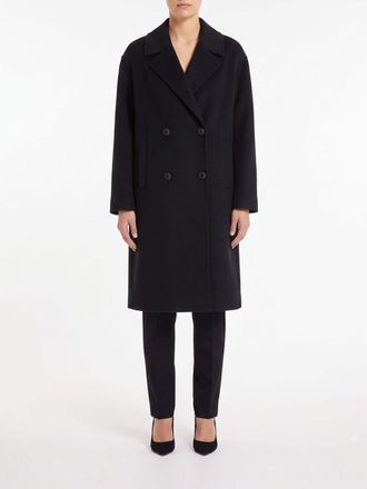 Twinset Double-Breasted Knee-Length Wool Coat with Lapels and Welt Pockets