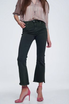 Q2 Flare Jeans With Raw Hem Edge In Khaki